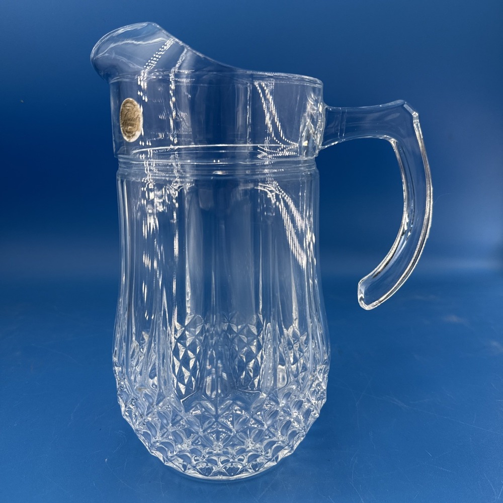 VTG Longchamp France 24% Lead Crystal Pitcher Cristal D'Arques 48 oz 9.5"Diamond
